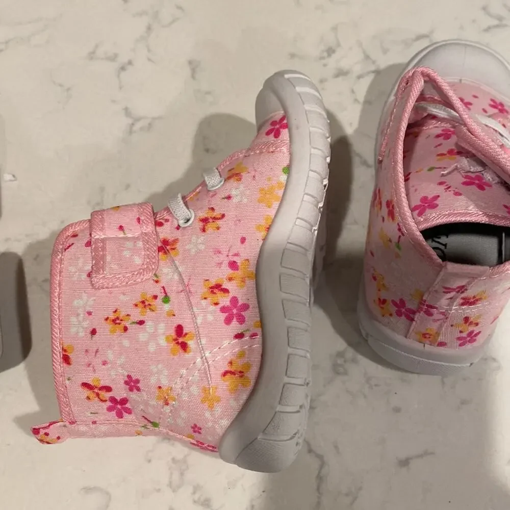 Modit pink floral high top hook and loop closure girls cute girly size 9